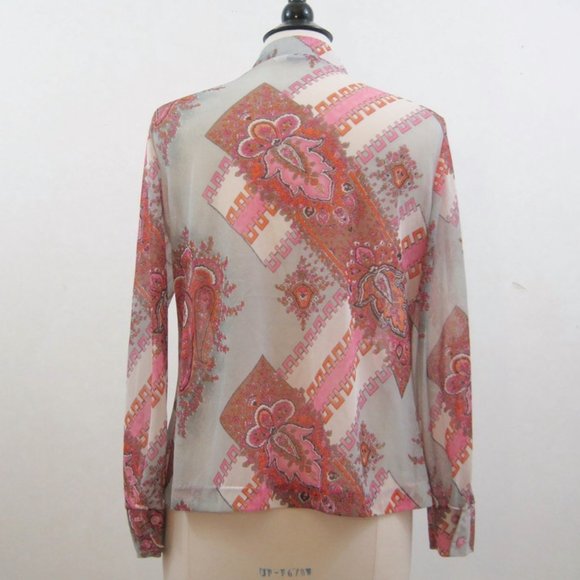 Vintage Mr. Dino 70s Blouse Psychedelic Print Nehru Collar Shirt Top - Picture 3 of 4